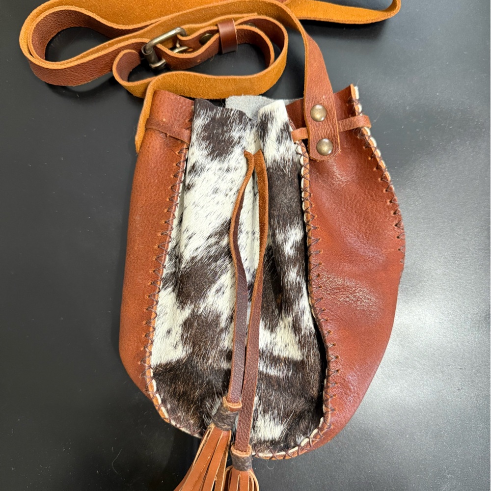 Brown Leather and Cowhide Women's Crossbody Bag